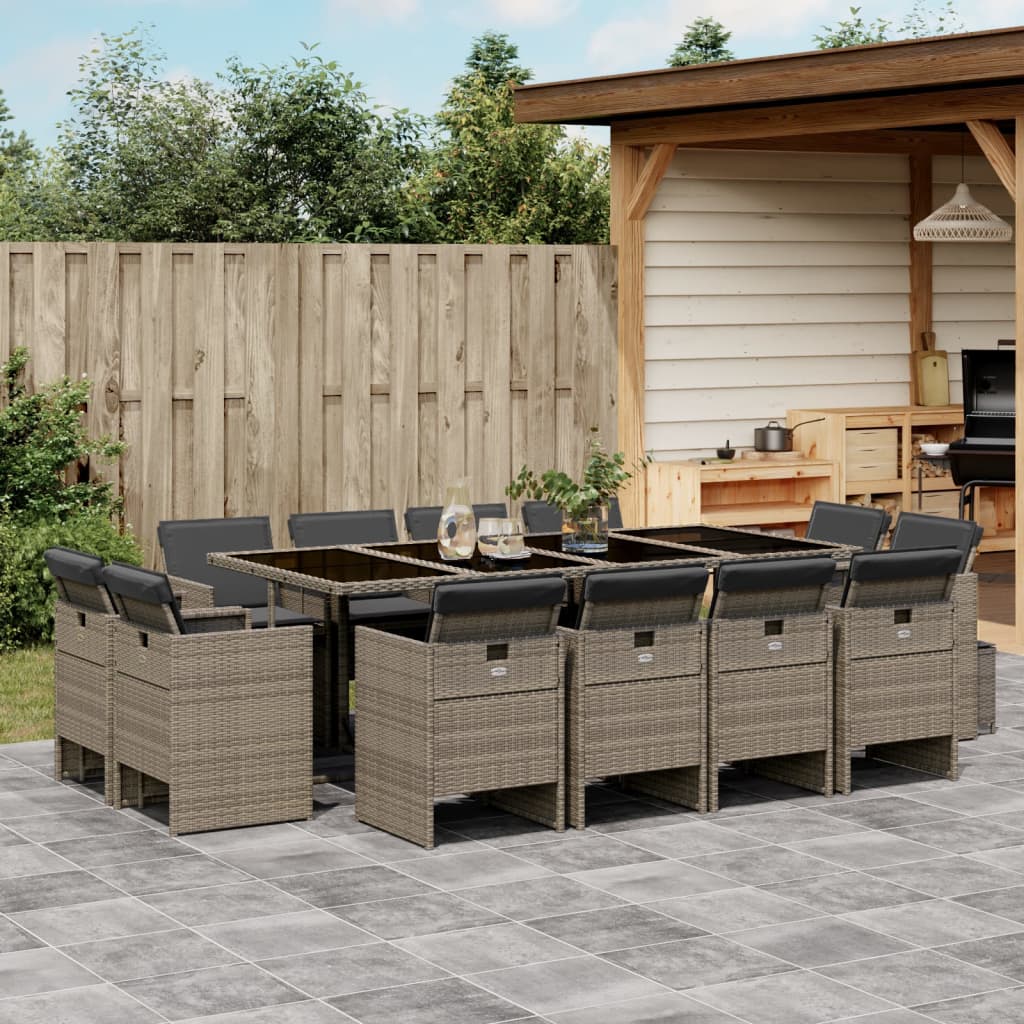 13-tlg. Garten-Essgruppe mit Kissen Grau Poly Rattan