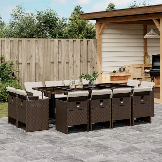 13-tlg. Garten-Essgruppe mit Kissen Braun Poly Rattan