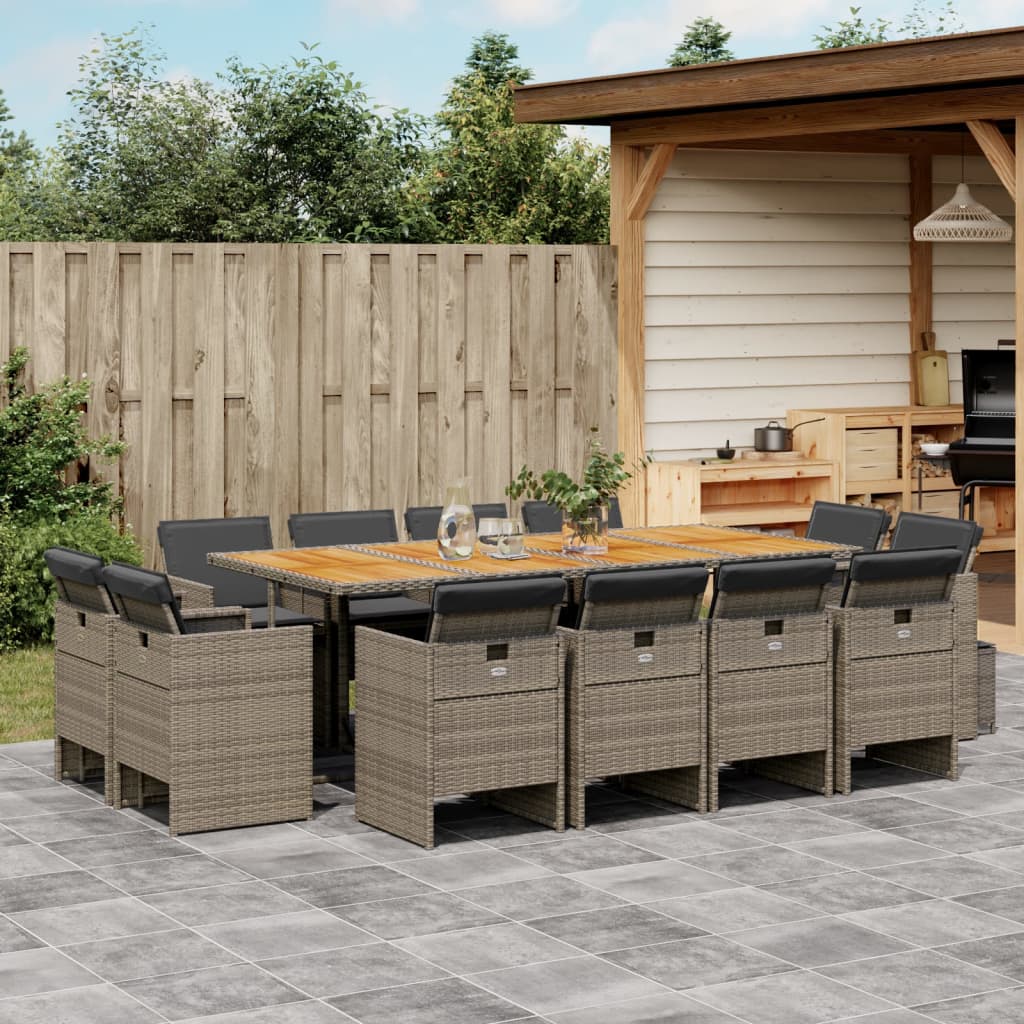 13-tlg. Garten-Essgruppe mit Kissen Grau Poly Rattan