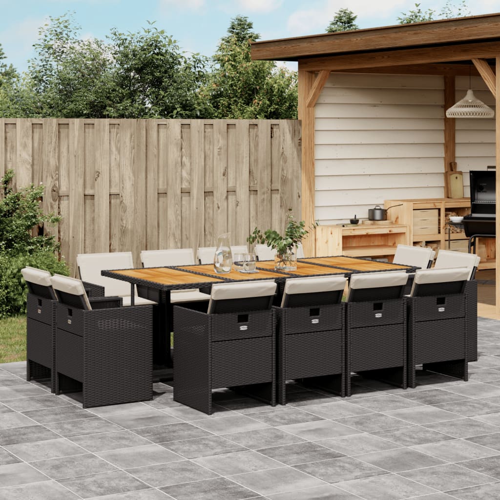 13-tlg. Garten-Essgruppe mit Kissen Schwarz Poly Rattan