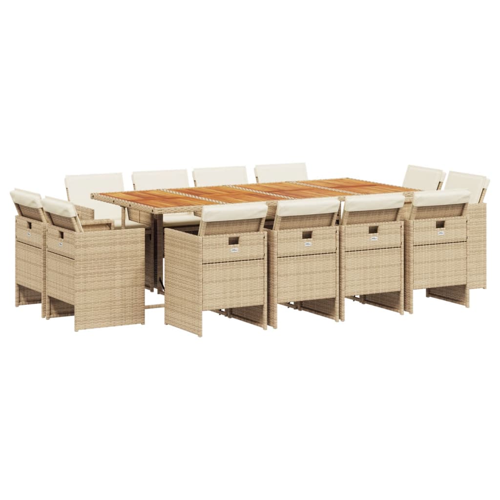 13-tlg. Garten-Essgruppe mit Kissen Beige Poly Rattan