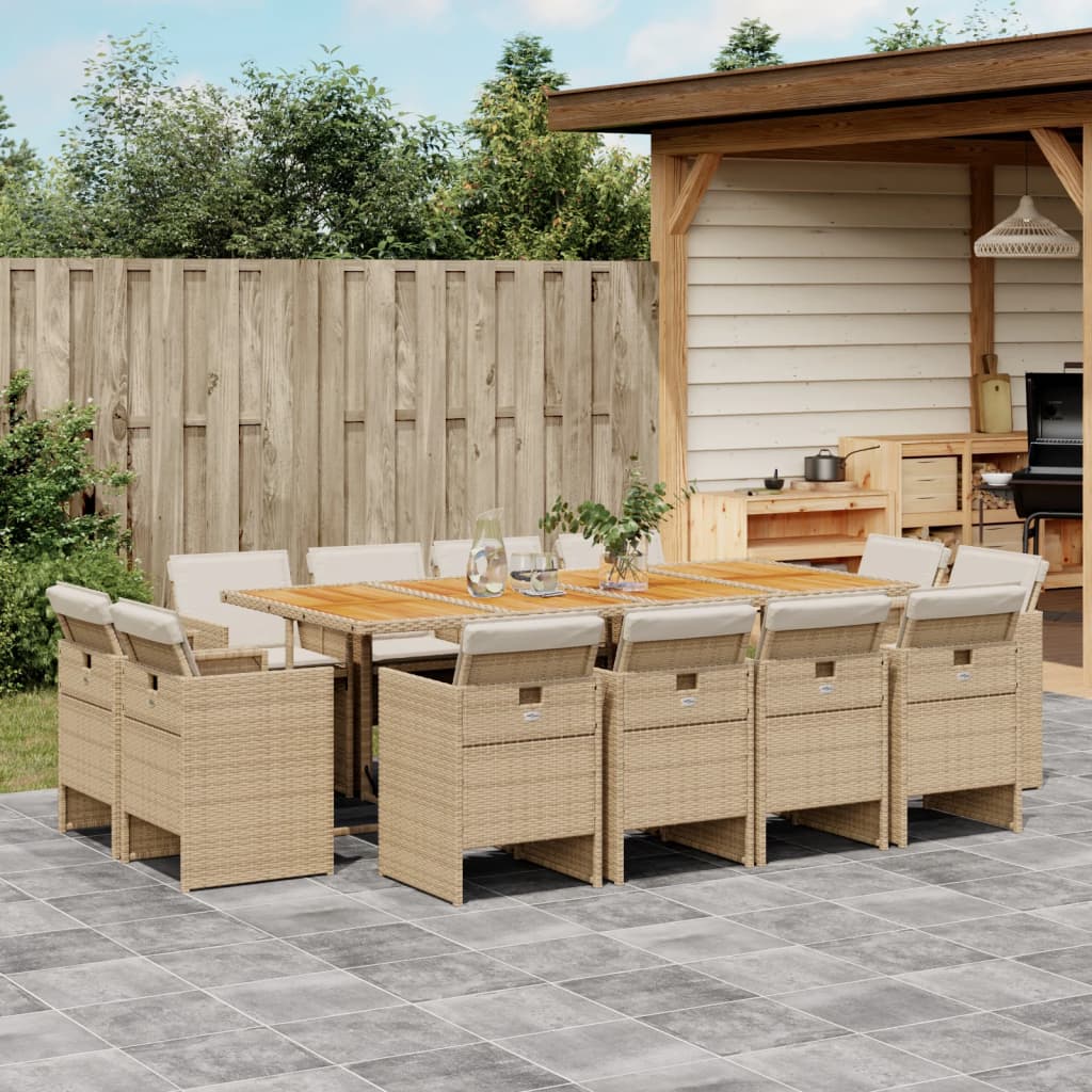 13-tlg. Garten-Essgruppe mit Kissen Beige Poly Rattan