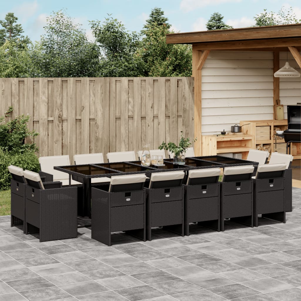 15-tlg. Garten-Essgruppe mit Kissen Schwarz Poly Rattan