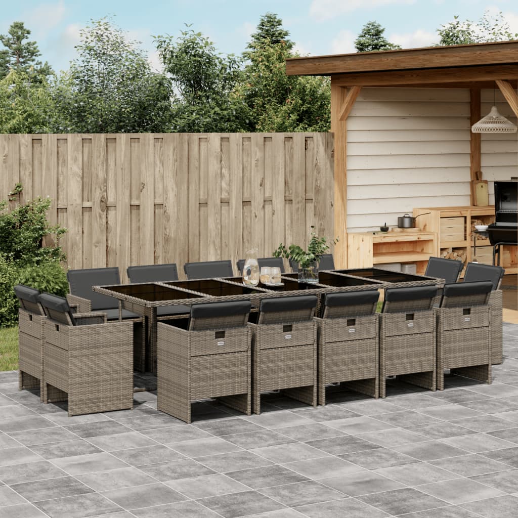 15-tlg. Garten-Essgruppe mit Kissen Grau Poly Rattan