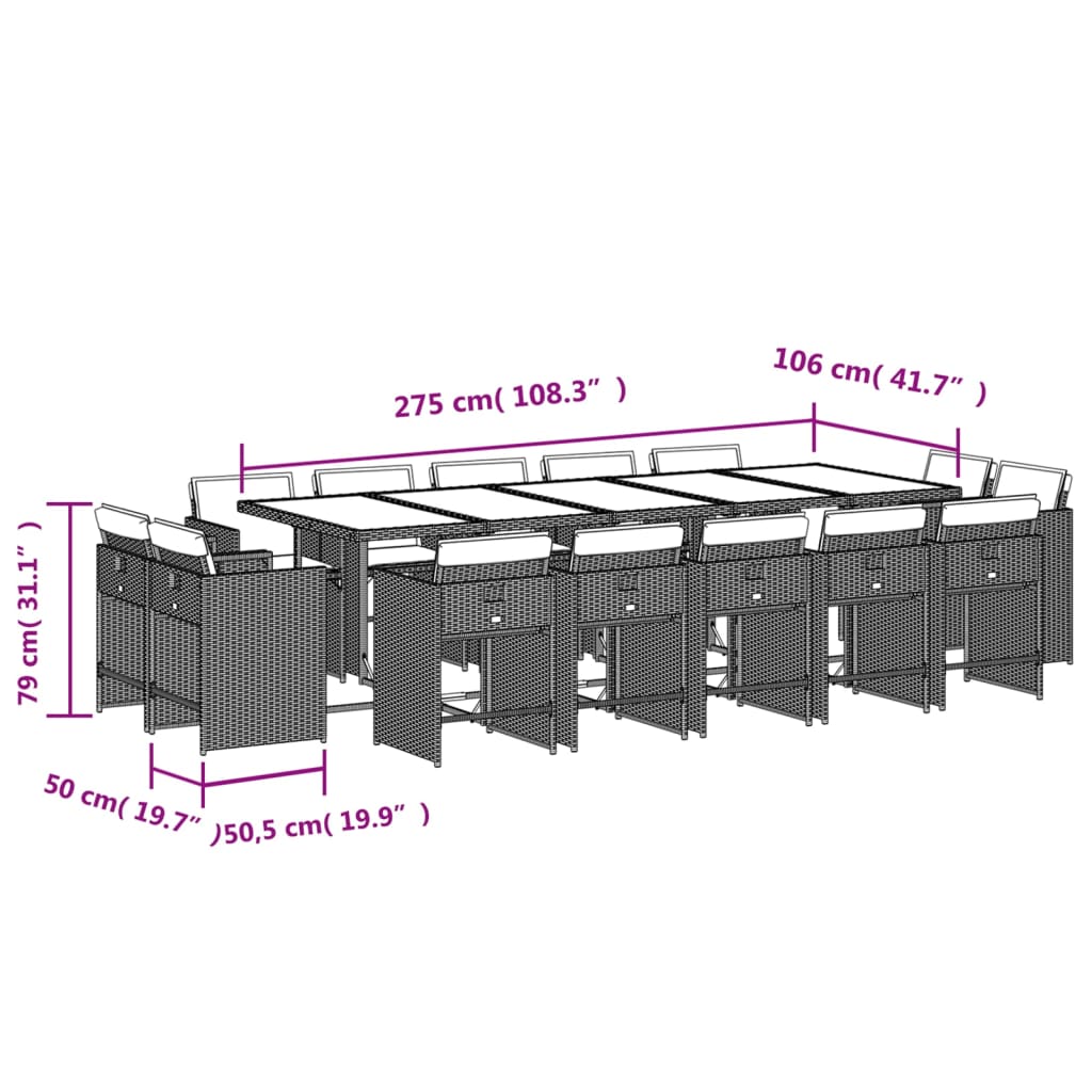 15-tlg. Garten-Essgruppe mit Kissen Beigemischung Poly Rattan