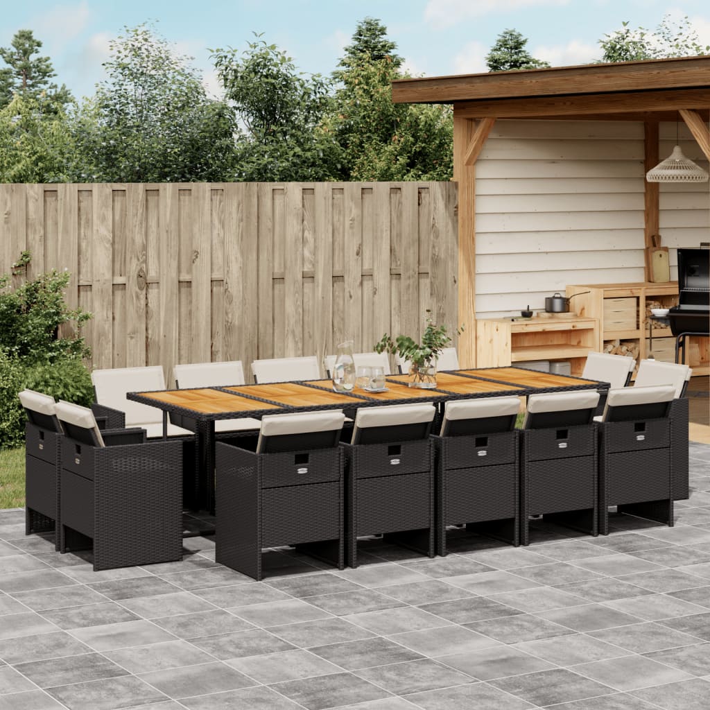 15-tlg. Garten-Essgruppe mit Kissen Schwarz Poly Rattan