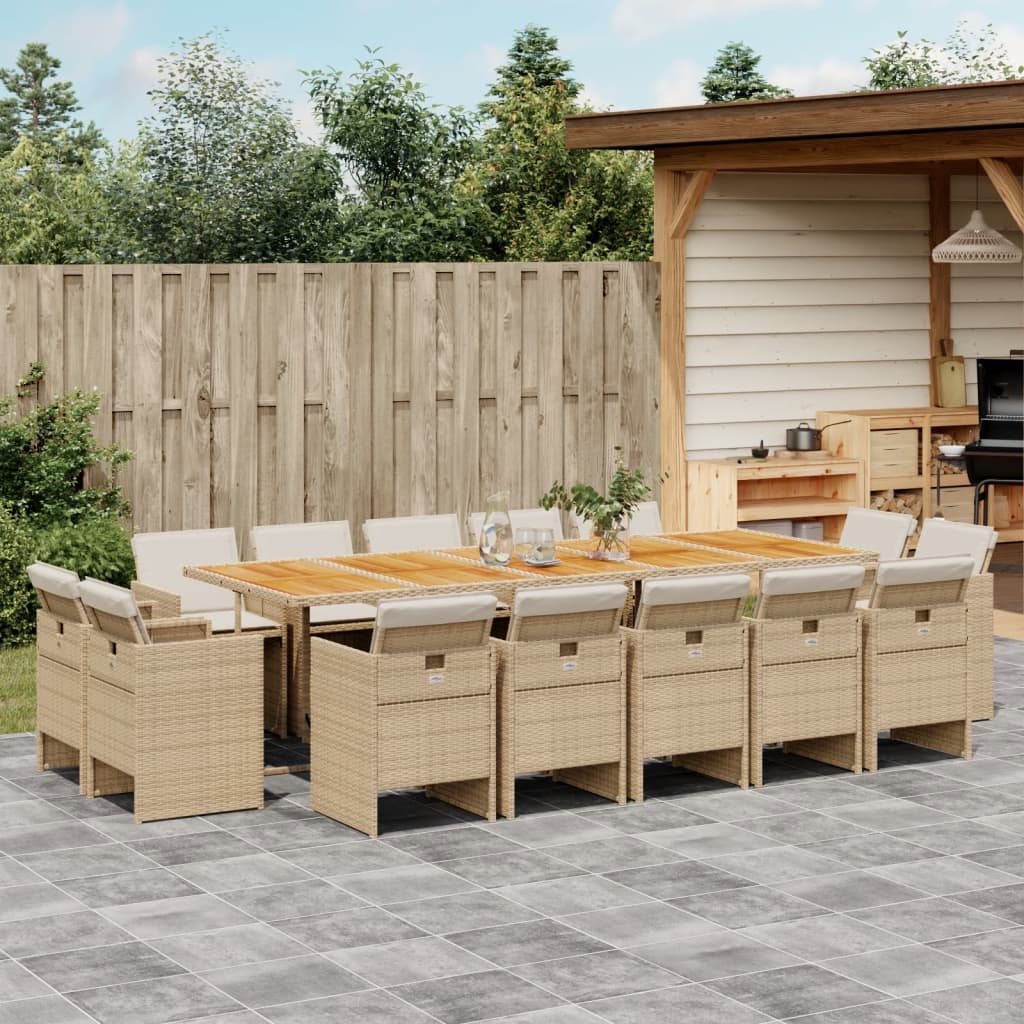 15-tlg. Garten-Essgruppe mit Kissen Beige Poly Rattan