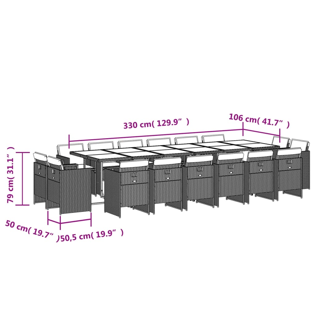 17-tlg. Garten-Essgruppe mit Kissen Schwarz Poly Rattan