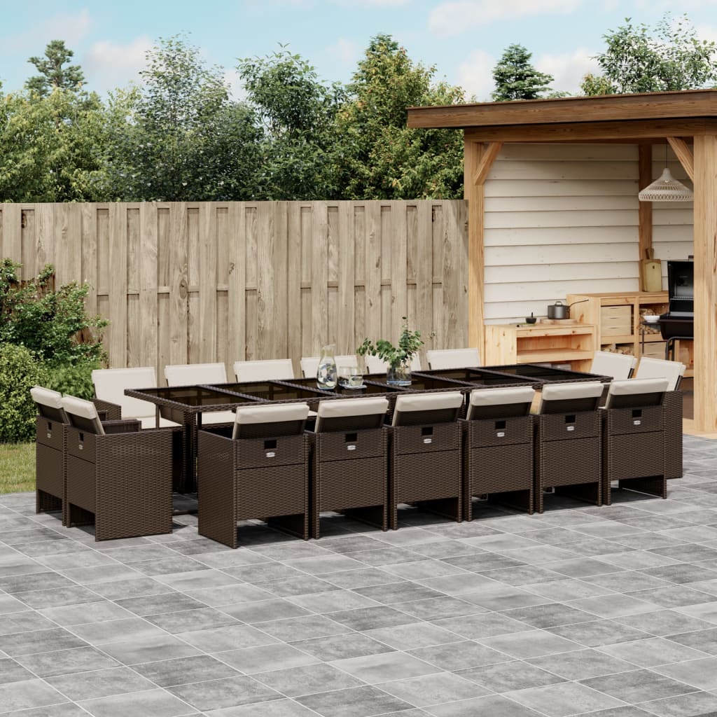 17-tlg. Garten-Essgruppe mit Kissen Braun Poly Rattan