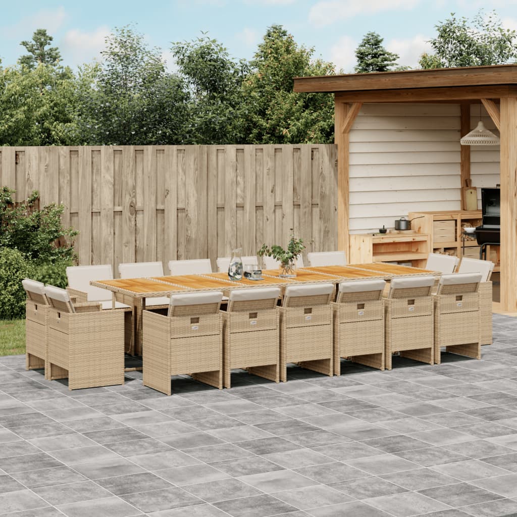 17-tlg. Garten-Essgruppe mit Kissen Beige Poly Rattan