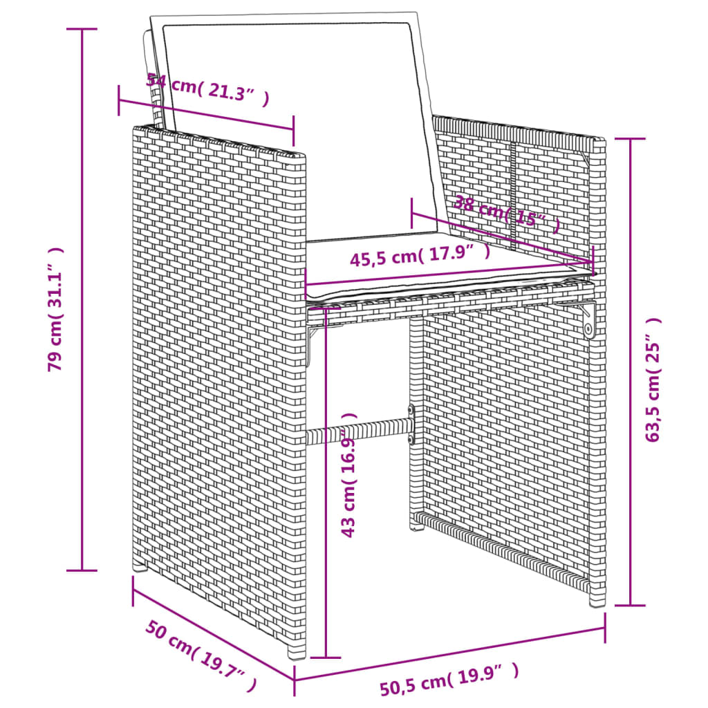 5-tlg. Garten-Essgruppe mit Kissen Braun Poly Rattan