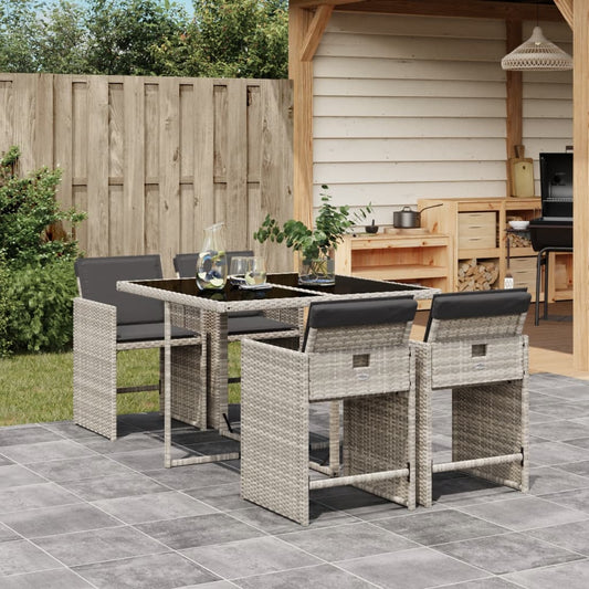 5-tlg. Garten-Essgruppe mit Kissen Hellgrau Poly Rattan