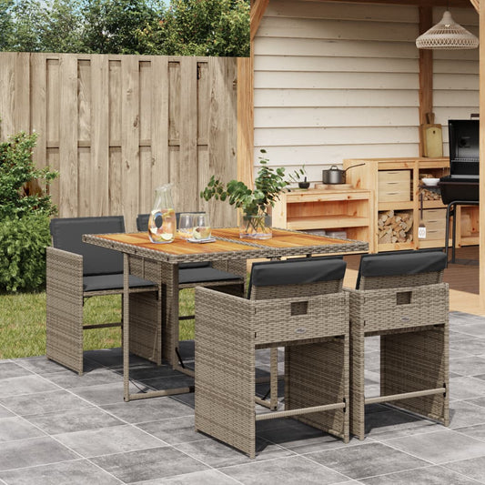 5-tlg. Garten-Essgruppe mit Kissen Grau Poly Rattan