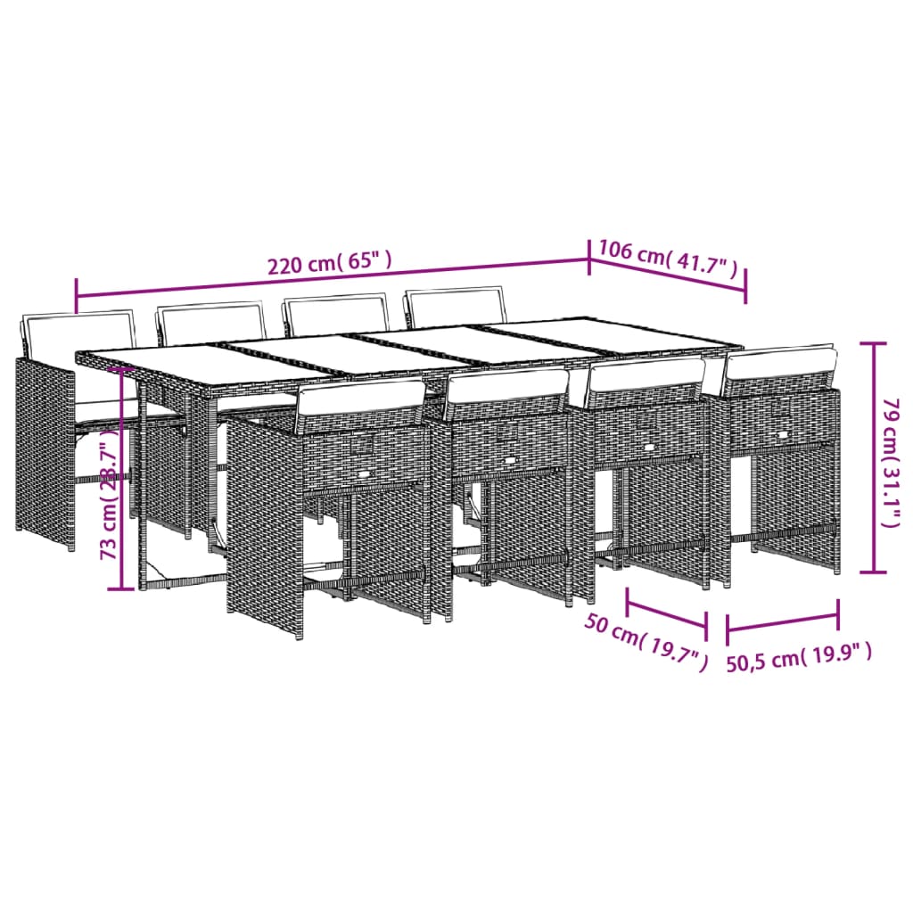 9-tlg. Garten-Essgruppe mit Kissen Grau Poly Rattan