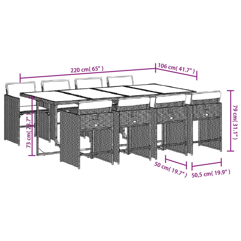 9-tlg. Garten-Essgruppe mit Kissen Beigemischung Poly Rattan