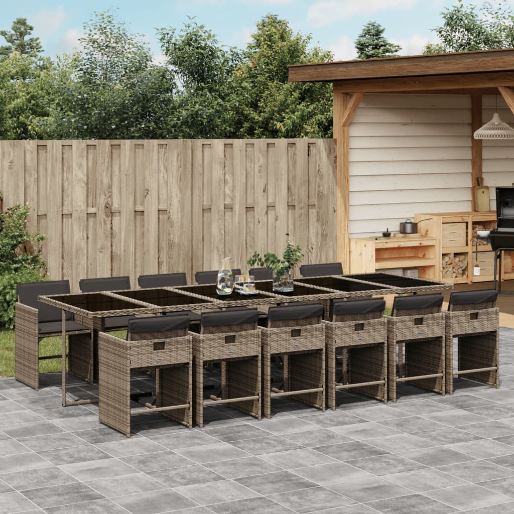 13-tlg. Garten-Essgruppe mit Kissen Grau Poly Rattan