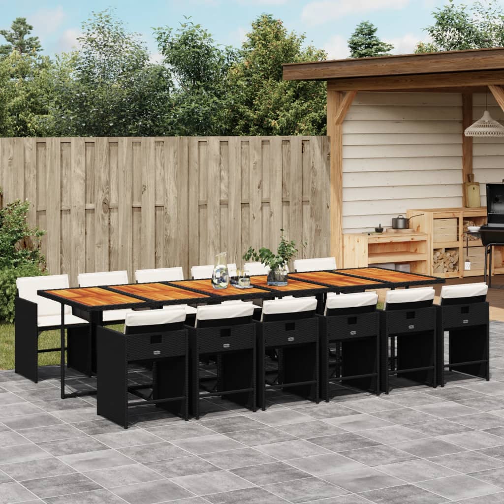 13-tlg. Garten-Essgruppe mit Kissen Schwarz Poly Rattan