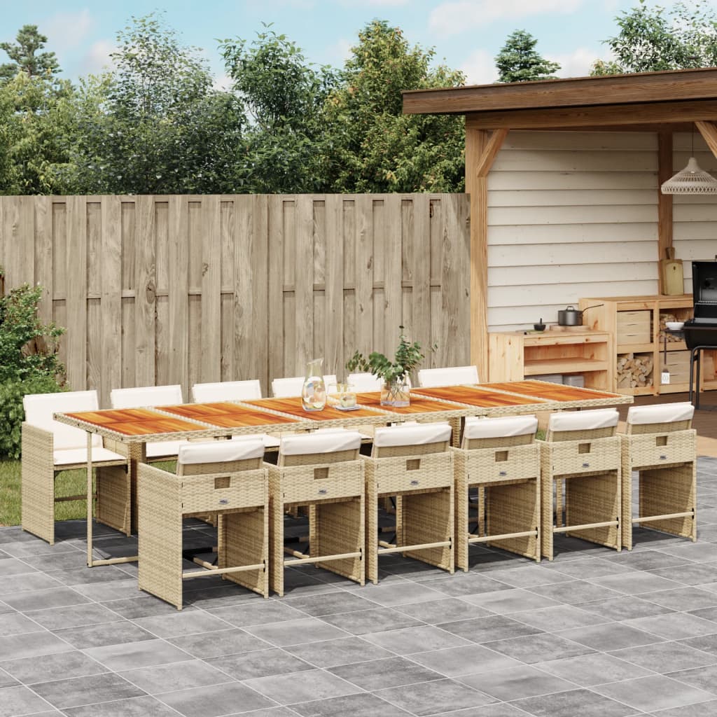 13-tlg. Garten-Essgruppe mit Kissen Beige Poly Rattan