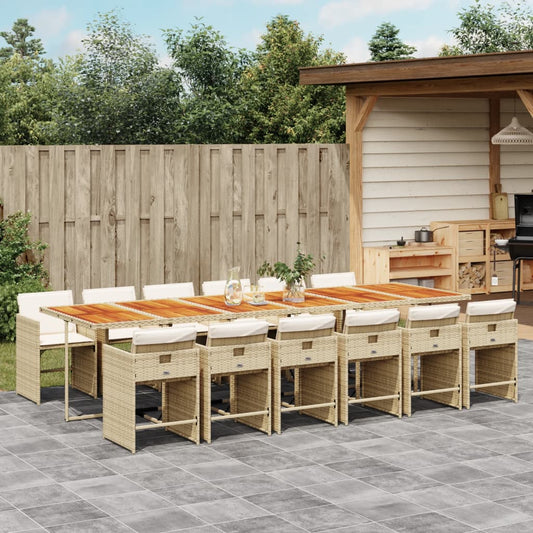 13-tlg. Garten-Essgruppe mit Kissen Beige Poly Rattan