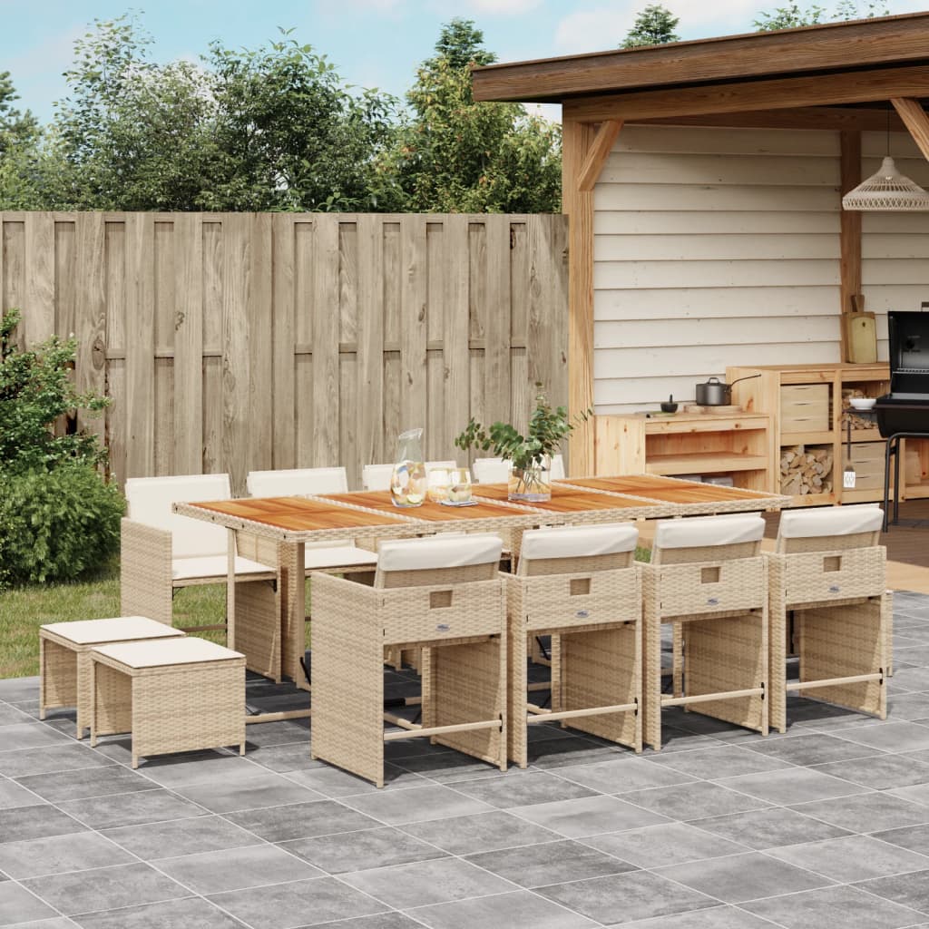 13-tlg. Garten-Essgruppe mit Kissen Beige Poly Rattan