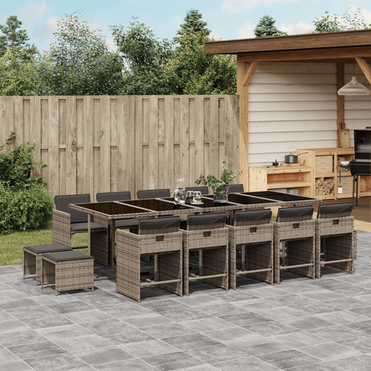 15-tlg. Garten-Essgruppe mit Kissen Grau Poly Rattan