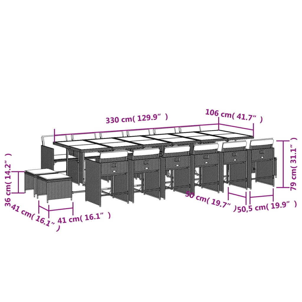 17-tlg. Garten-Essgruppe mit Kissen Schwarz Poly Rattan