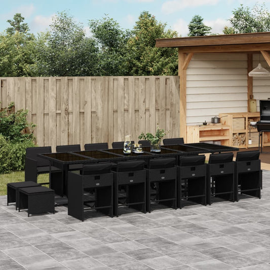 17-tlg. Garten-Essgruppe mit Kissen Schwarz Poly Rattan