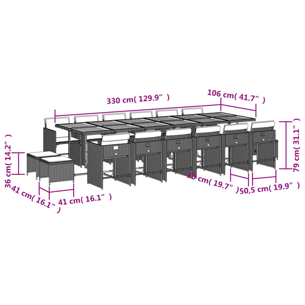 17-tlg. Garten-Essgruppe mit Kissen Grau Poly Rattan