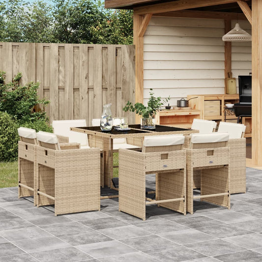 9-tlg. Garten-Essgruppe mit Kissen Beige Poly Rattan