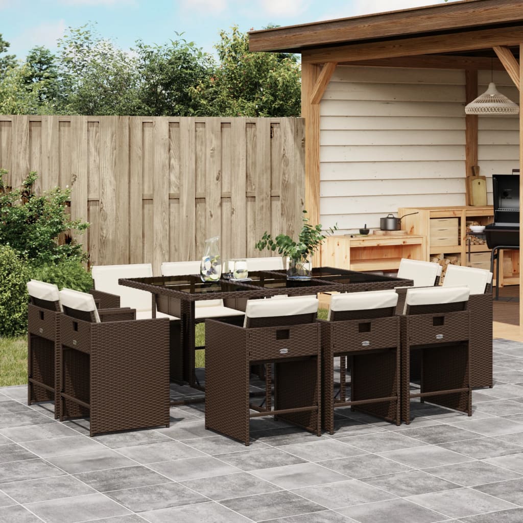 11-tlg. Garten-Essgruppe mit Kissen Braun Poly Rattan