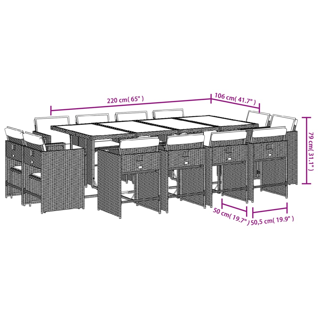 13-tlg. Garten-Essgruppe mit Kissen Schwarz Poly Rattan