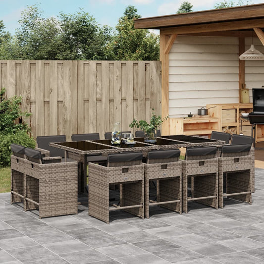 13-tlg. Garten-Essgruppe mit Kissen Grau Poly Rattan