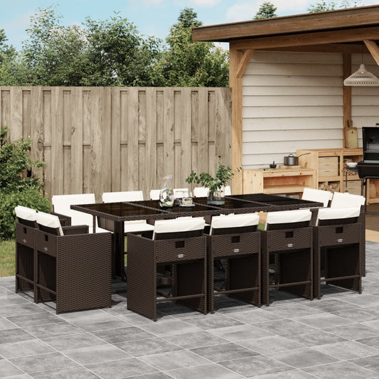 13-tlg. Garten-Essgruppe mit Kissen Braun Poly Rattan