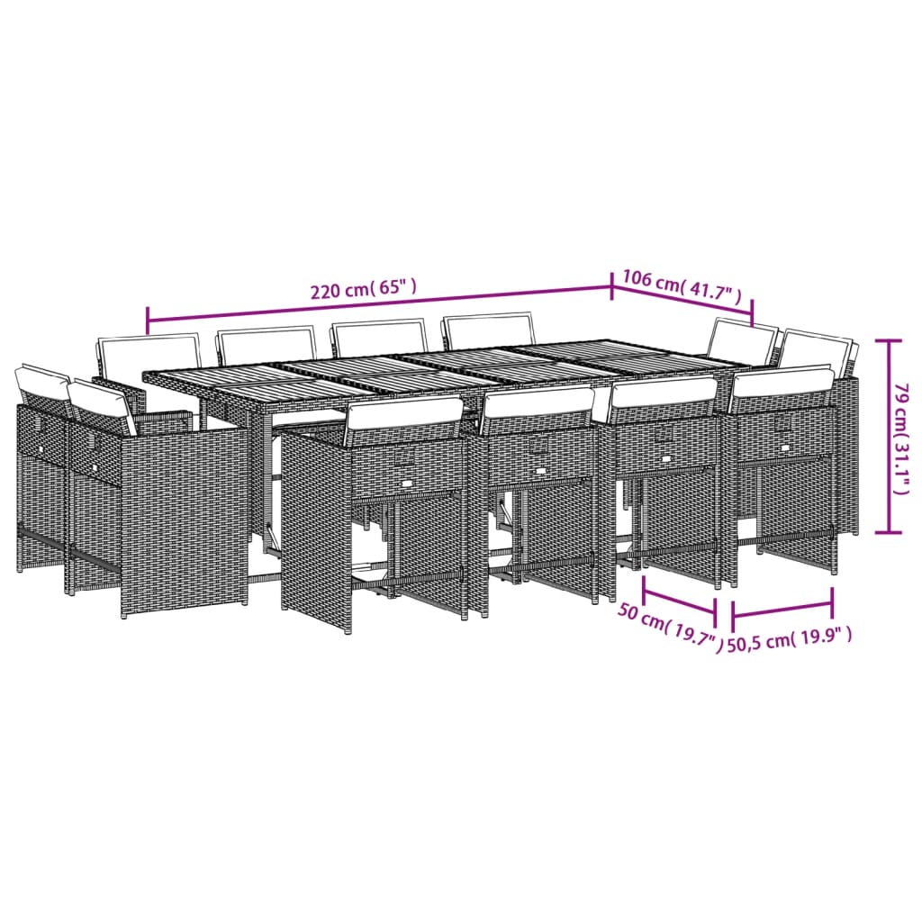 13-tlg. Garten-Essgruppe mit Kissen Grau Poly Rattan