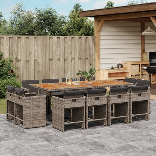 13-tlg. Garten-Essgruppe mit Kissen Grau Poly Rattan