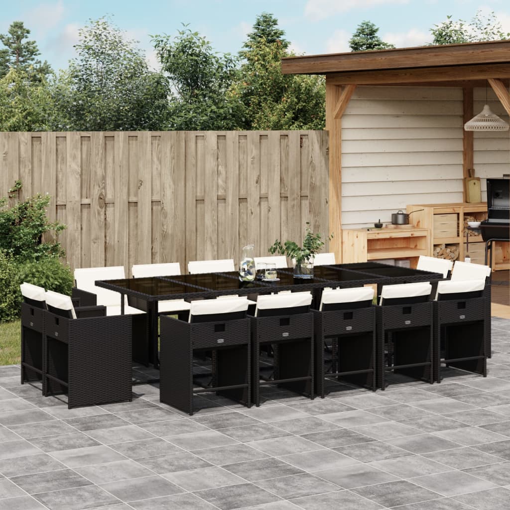 15-tlg. Garten-Essgruppe mit Kissen Schwarz Poly Rattan