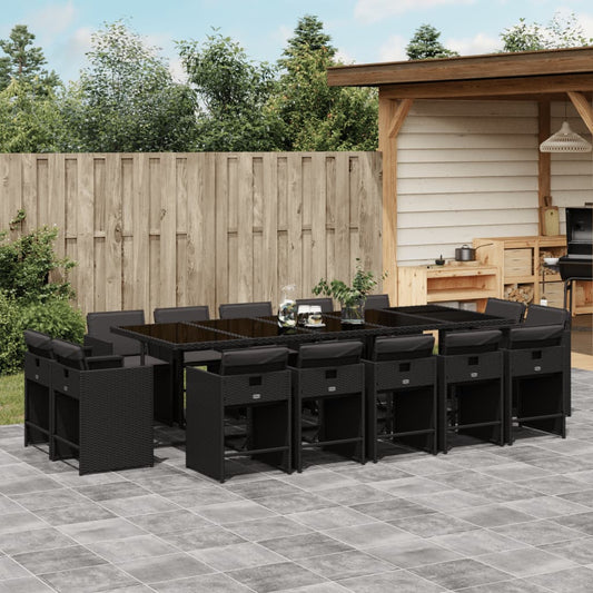 15-tlg. Garten-Essgruppe mit Kissen Schwarz Poly Rattan