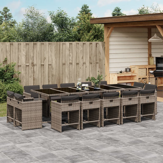 15-tlg. Garten-Essgruppe mit Kissen Grau Poly Rattan