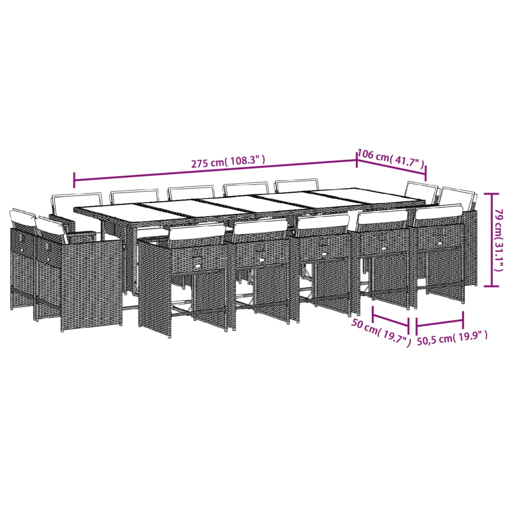 15-tlg. Garten-Essgruppe mit Kissen Braun Poly Rattan