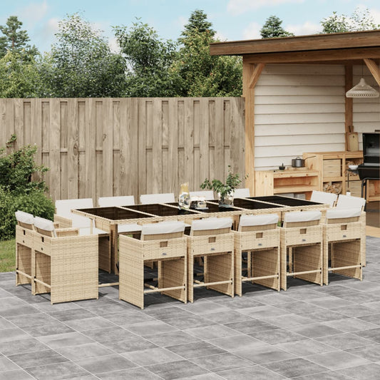 15-tlg. Garten-Essgruppe mit Kissen Beige Poly Rattan