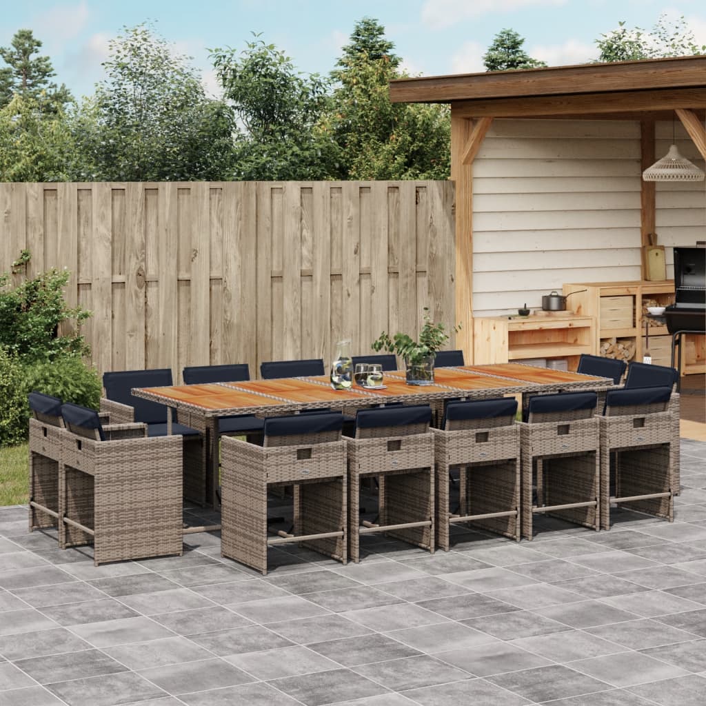 15-tlg. Garten-Essgruppe mit Kissen Grau Poly Rattan