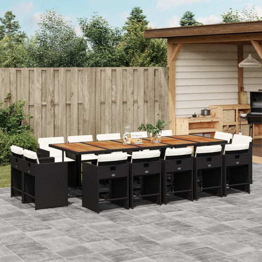 15-tlg. Garten-Essgruppe mit Kissen Schwarz Poly Rattan