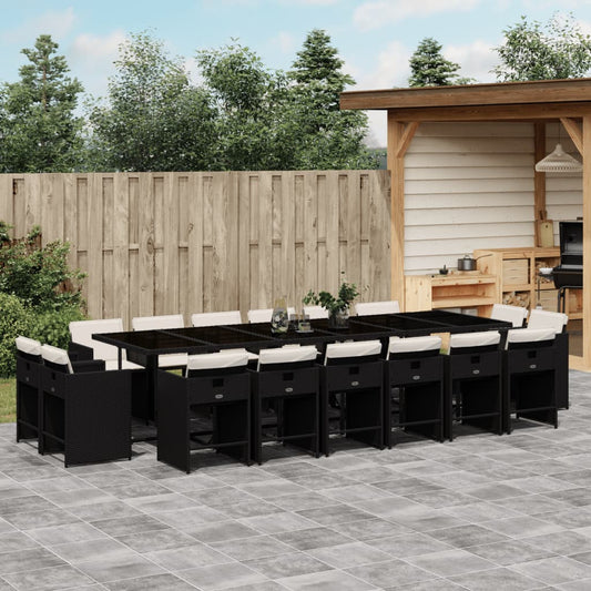 17-tlg. Garten-Essgruppe mit Kissen Schwarz Poly Rattan