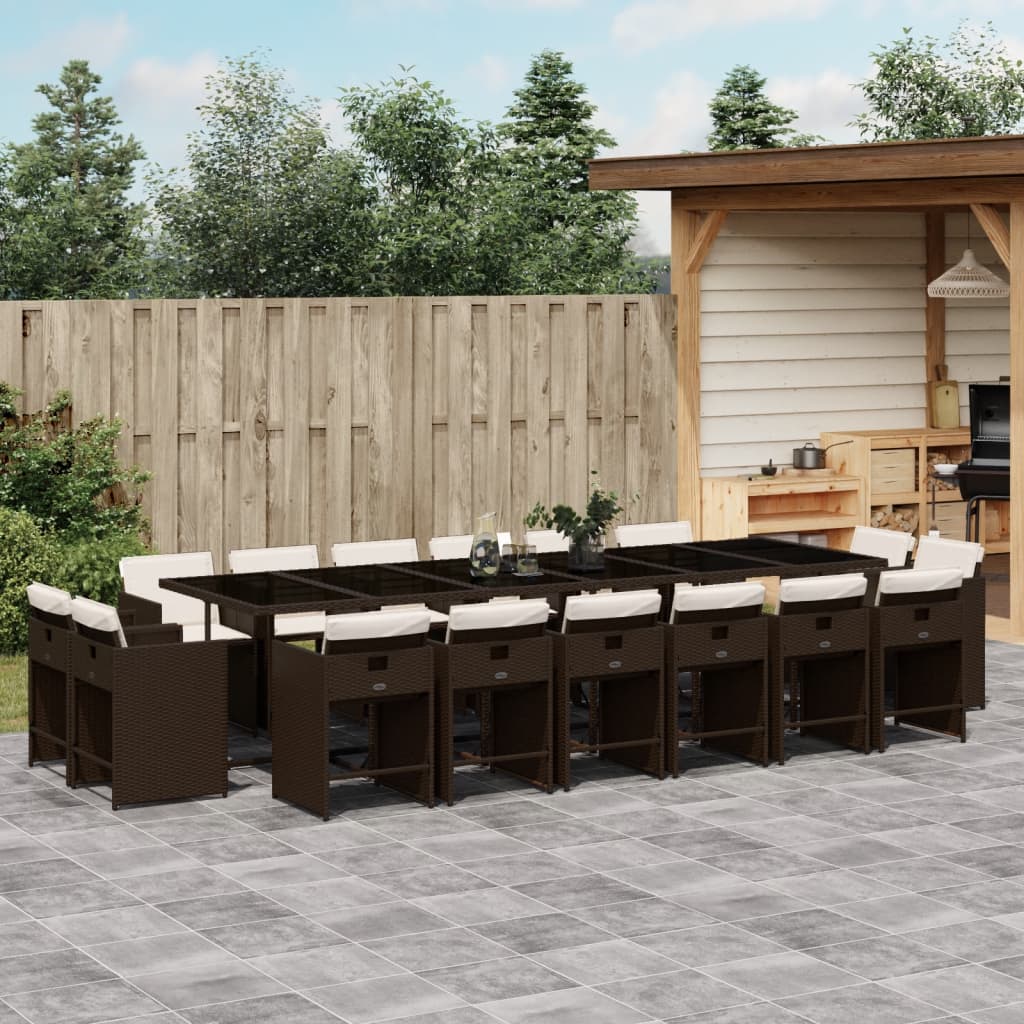 17-tlg. Garten-Essgruppe mit Kissen Braun Poly Rattan