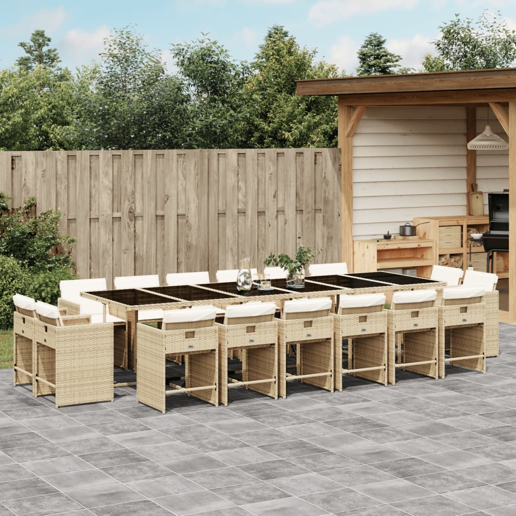 17-tlg. Garten-Essgruppe mit Kissen Beige Poly Rattan