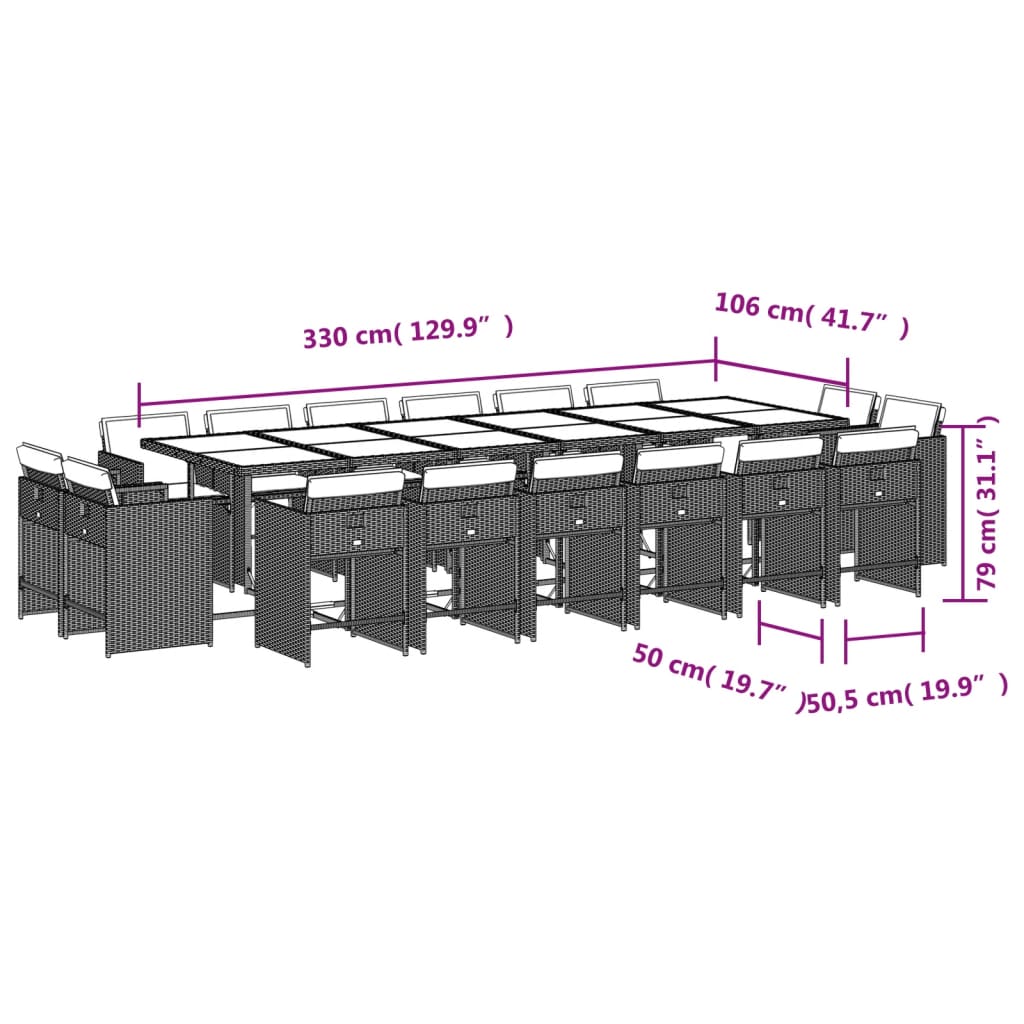 17-tlg. Garten-Essgruppe mit Kissen Hellgrau Poly Rattan