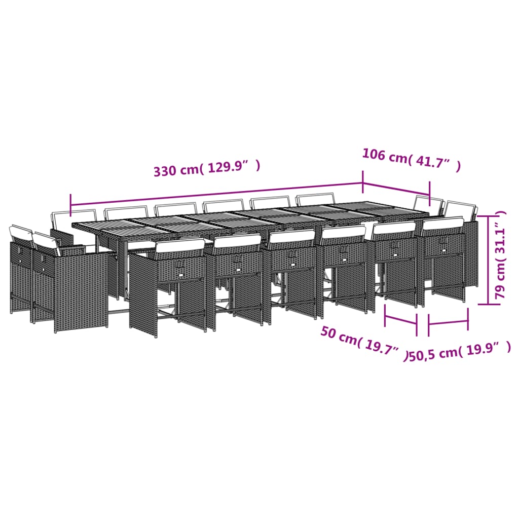 17-tlg. Garten-Essgruppe mit Kissen Schwarz Poly Rattan