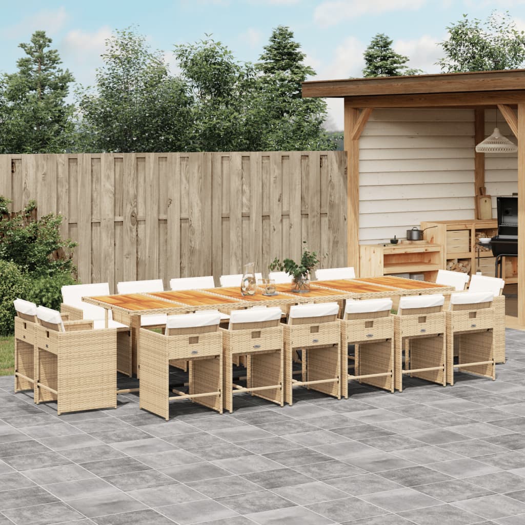 17-tlg. Garten-Essgruppe mit Kissen Beige Poly Rattan