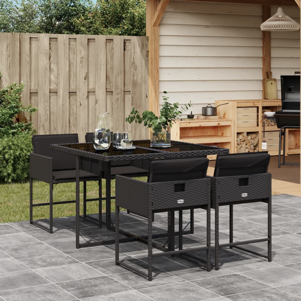 5-tlg. Garten-Essgruppe mit Kissen Schwarz Poly Rattan