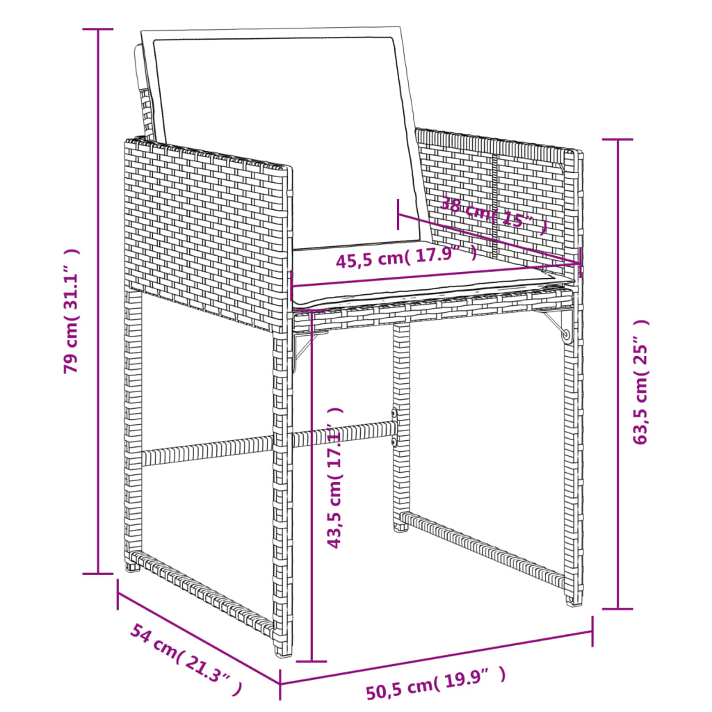 5-tlg. Garten-Essgruppe mit Kissen Schwarz Poly Rattan